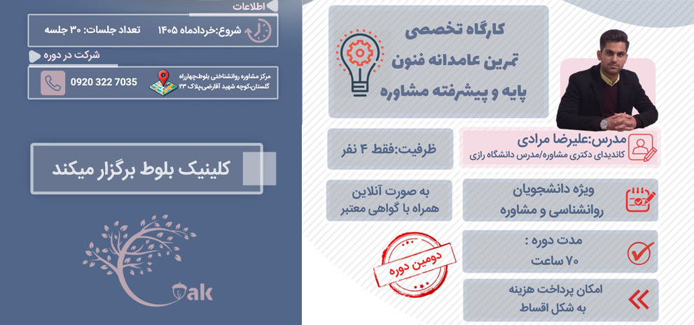 کارگاه تخصصی تمرین عامدانه فنون پایه و پیشرفته مشاوره